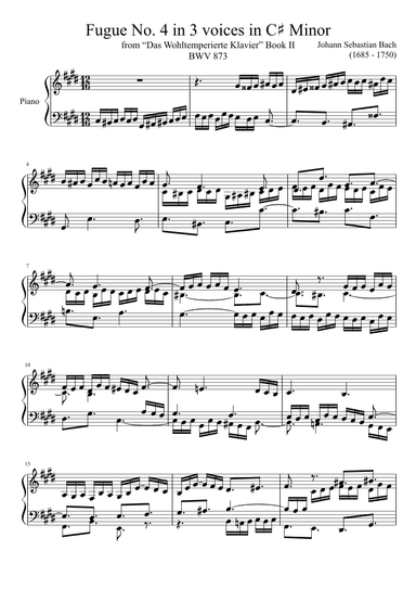 Fugue No. 4 BWV 873 in C# Minor (arr. Zachary Corbett)