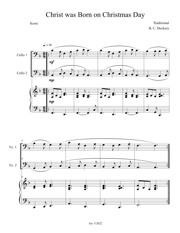 Christ was Born on Christmas Day (Cello Duet with Piano Accompaniment) (arr. B. C. Dockery)
