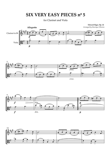 Six Very Easy Pieces nº 5 (Allegretto) - Clarinet and Viola (arr. Henrique Oliveira)