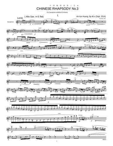 CHINESE RHAPSODY No.3 For Saxophone & Wind Orchestra (without Arpa) , Op.46 [Score] - Score Only