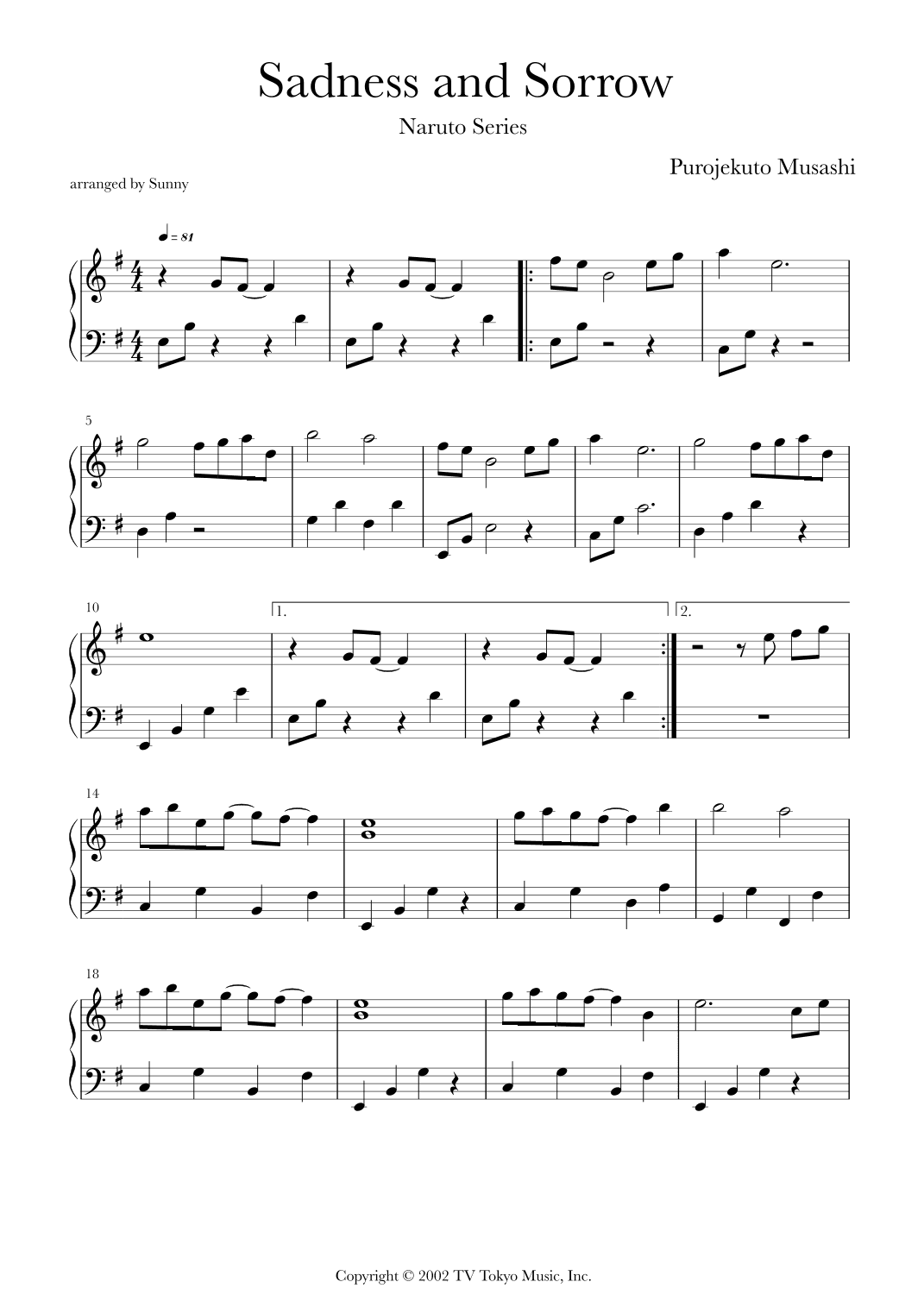 Sadness And Sorrow (arr. Sunny P)