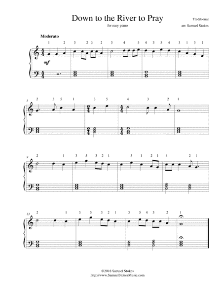 Down to the River to Pray - for easy piano (arr. Samuel Stokes)