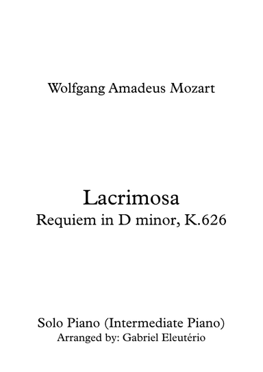 Lacrimosa Requiem in D minor, K.626 (arr. Gabriel Eleutério)