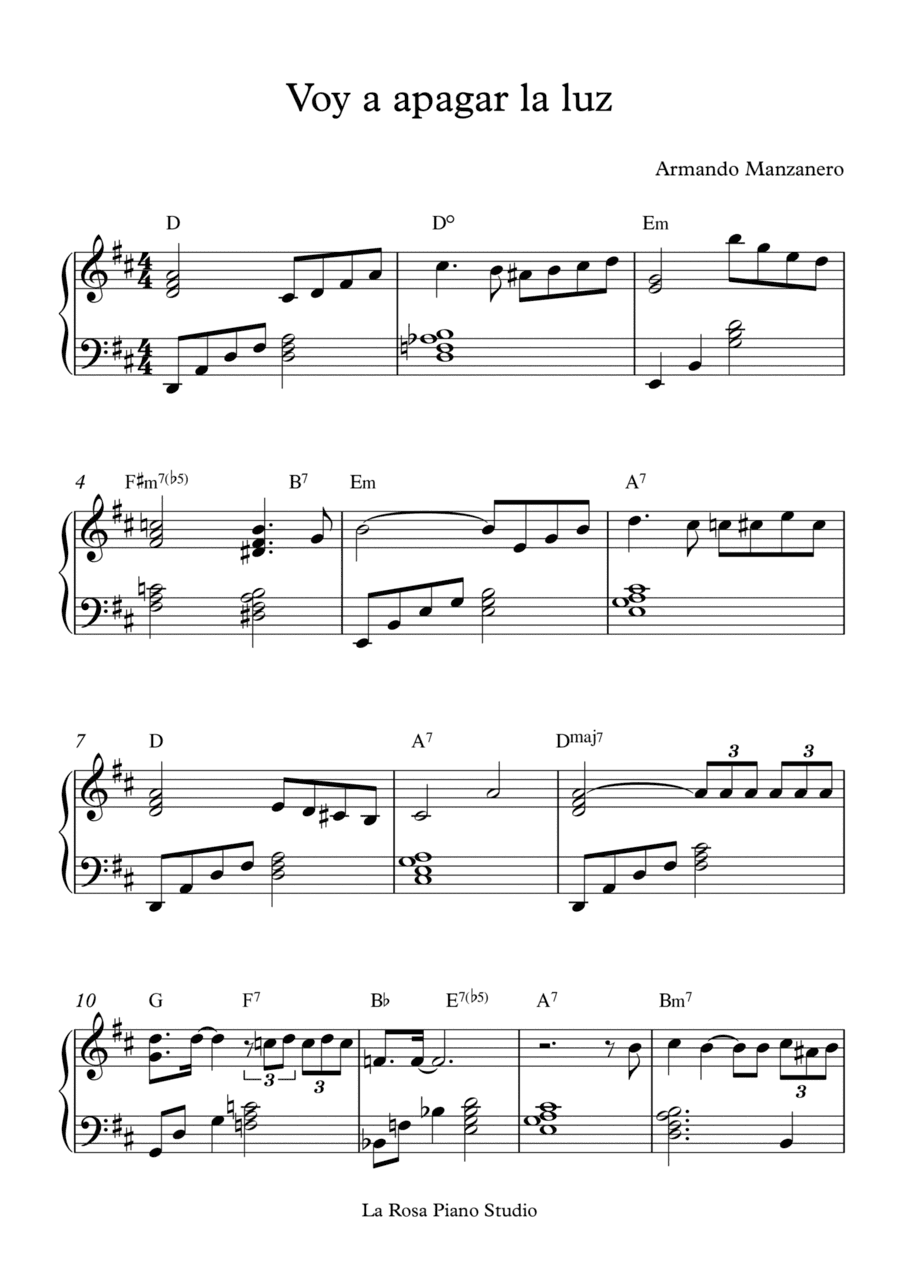 Voy A Apagar La Luz (arr. La Rosa Piano Studio)