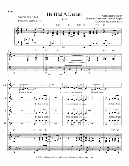 He Had A Dream, a Gospel style ML King tribute song