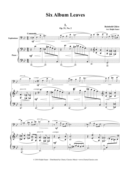 Six Album Leaves from Op. 51 for Euphonium & Piano (arr. Sauer, Ralph)