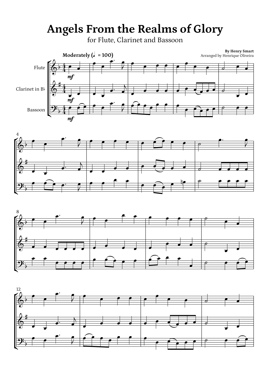 Angels from the Realms of Glory (Flute, Clarinet and Bassoon) - Christmas Carol (arr. Henrique Oliveira)