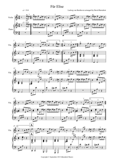 Fur Elise for Violin and Piano (arr. David Burndrett)