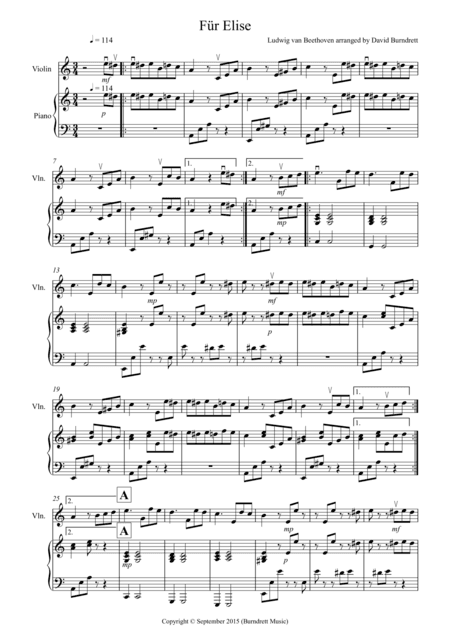 Fur Elise for Violin and Piano (arr. David Burndrett)