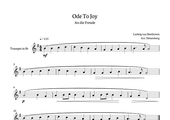 Beethoven - Ode to Joy for trumpet - clean version in F major. (arr. Heisenberg)