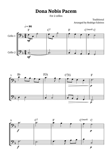 Dona Nobis Pacem - for 2 cellos (with chords) (arr. Rodrigo Faleiros)