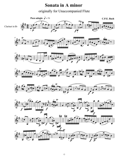 CPE Bach: Sonata for Solo Clarinet (clarinet alone) (arr. D.T. Lewis)