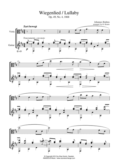 Wiegenlied / Lullaby Op. 49 No. 2 for viola and guitar (arr. K. Krantz)