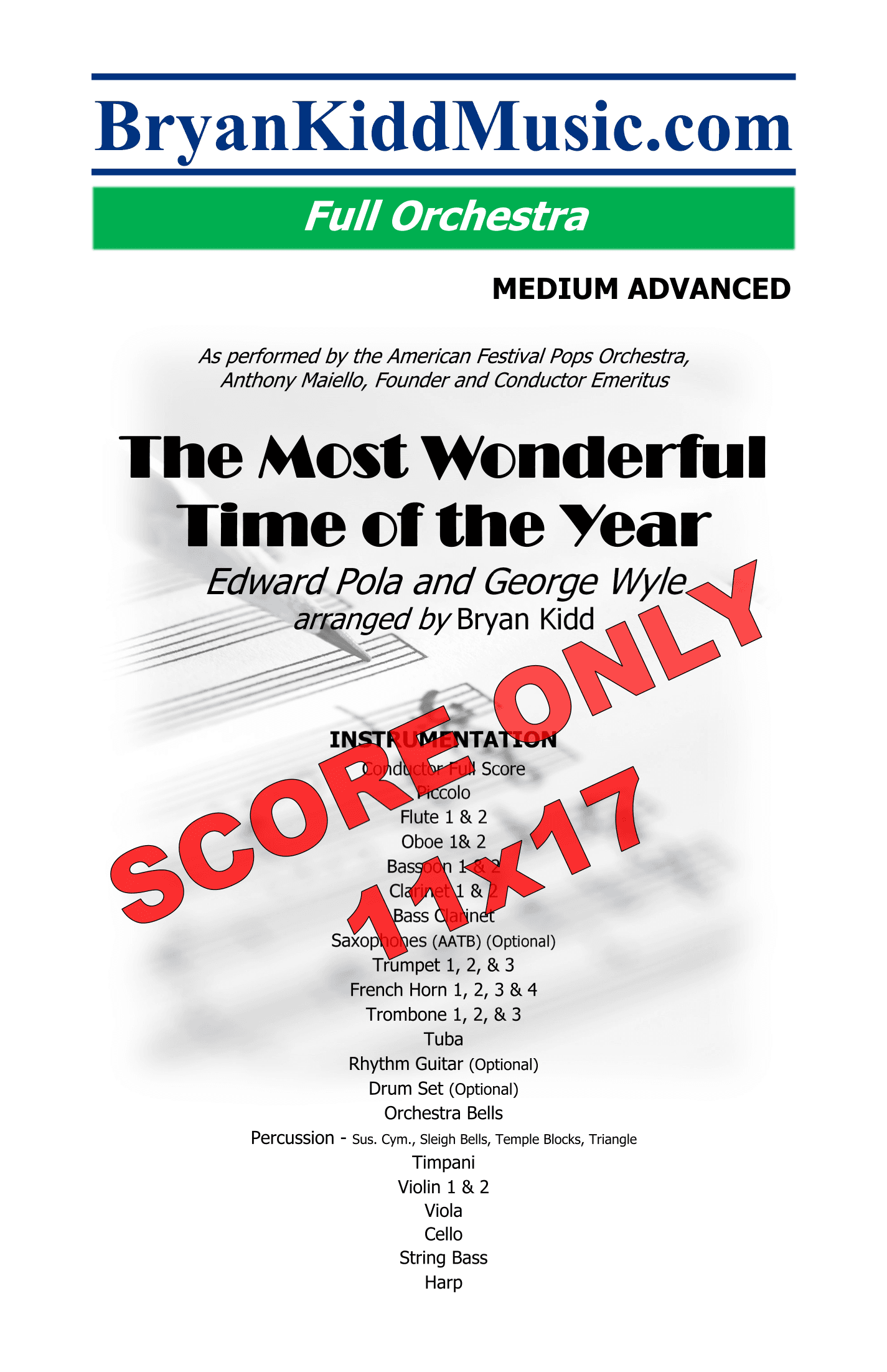 The Most Wonderful Time Of The Year - Score Only (arr. Bryan Kidd)
