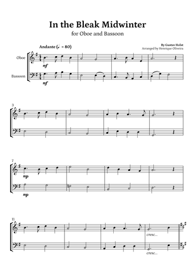 In the Bleak Midwinter (Oboe and Bassoon) - Beginner Level (arr. Henrique Oliveira)