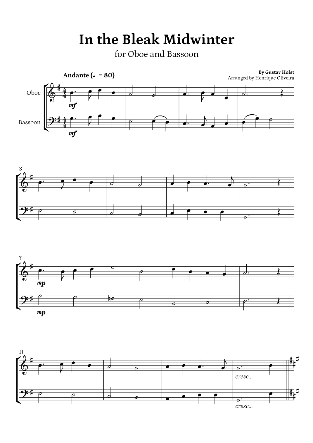 In the Bleak Midwinter (Oboe and Bassoon) - Beginner Level (arr. Henrique Oliveira)