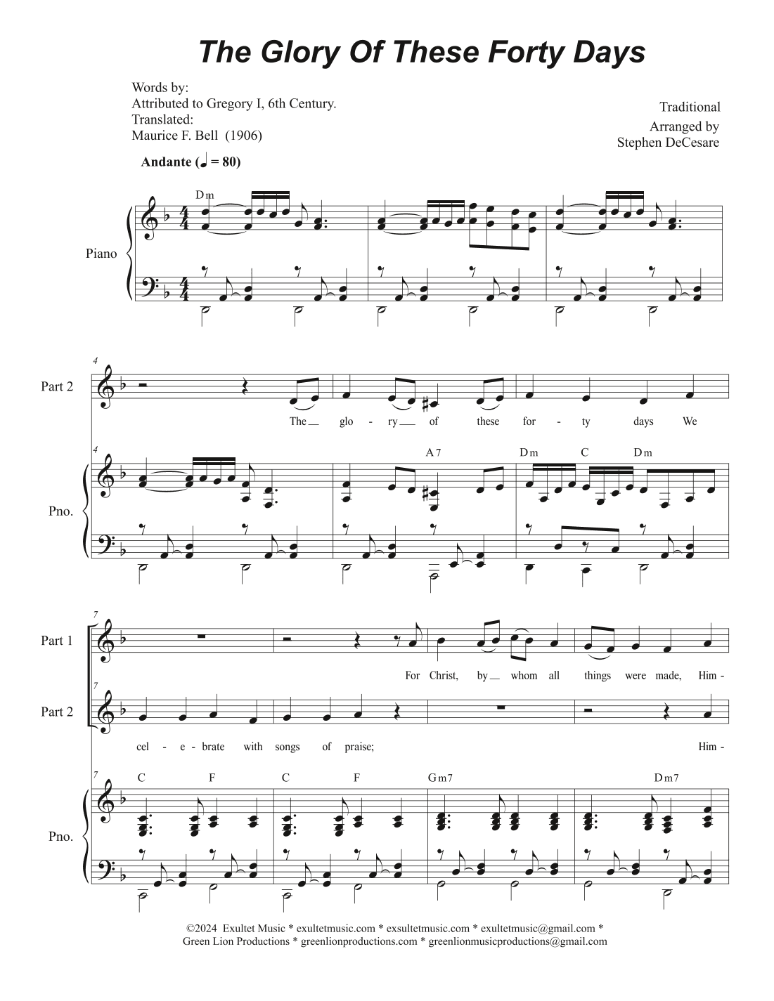 The Glory Of These Forty Days (2-part choir) (arr. Stephen DeCesare)