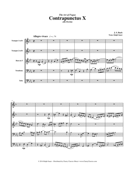 Contrapunctus X from "The Art of Fugue" for Brass Quintet (arr. Ralph Sauer)