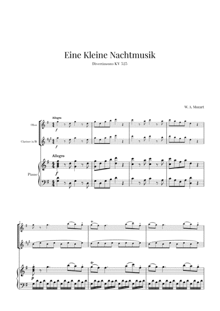 Eine Kleine Nachtmusik for Oboe, Clarinet and Piano (arr. Cadenza Editions)