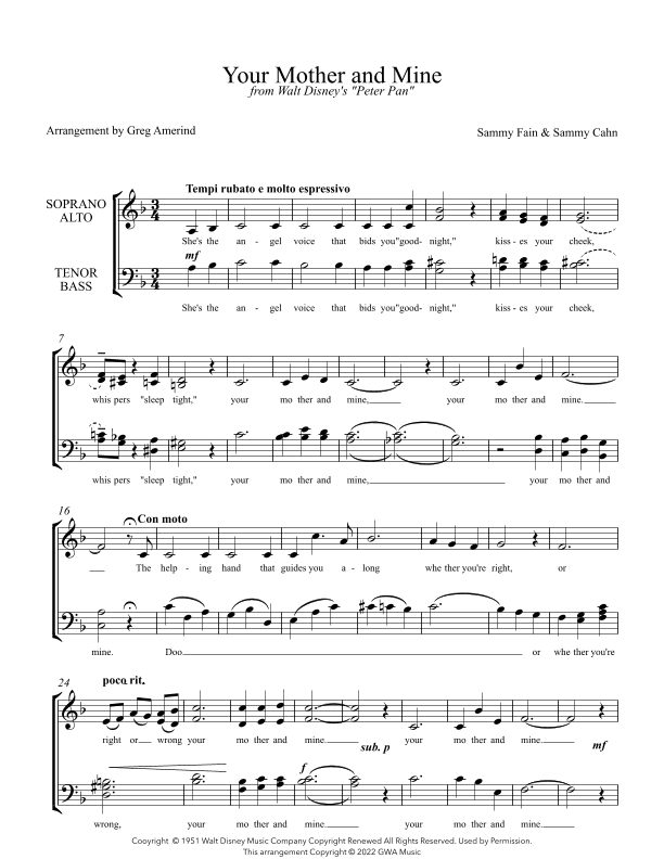 Your Mother And Mine (arr. Gregory Amerind)