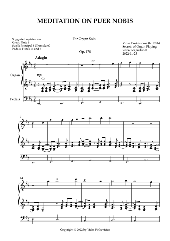 Meditation on Puer nobis, Op. 178 (Organ Solo) by Vidas Pinkevicius