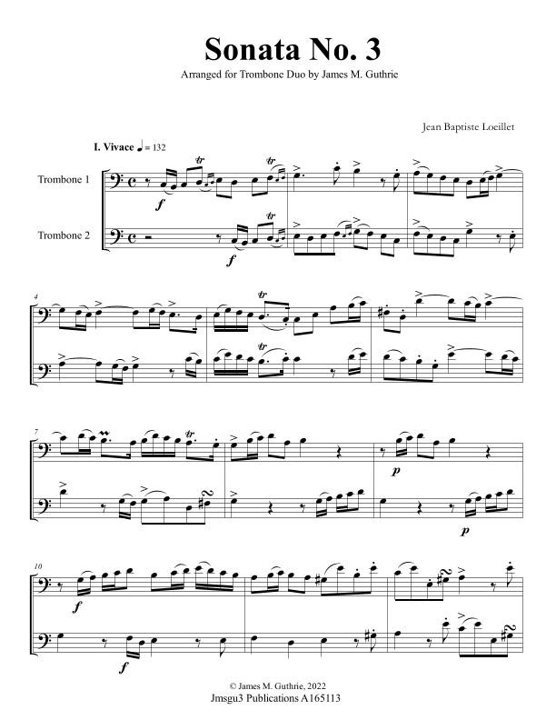 Loeillet: Sonata No. 3 for Trombone Duo (arr. James M. Guthrie)