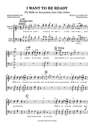 I Want To Be Ready (To Walk in Jerusalem Just Like John) TTBB (arr. Bert Phillips)
