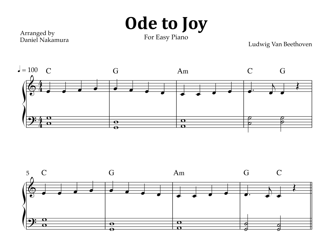 Ode to Joy (Easy Piano) (arr. Daniel Nakamura)