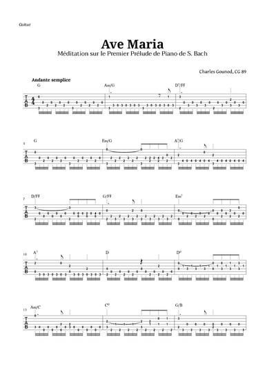 Ave Maria by Gounod for Guitar TAB (arr. Langanho)