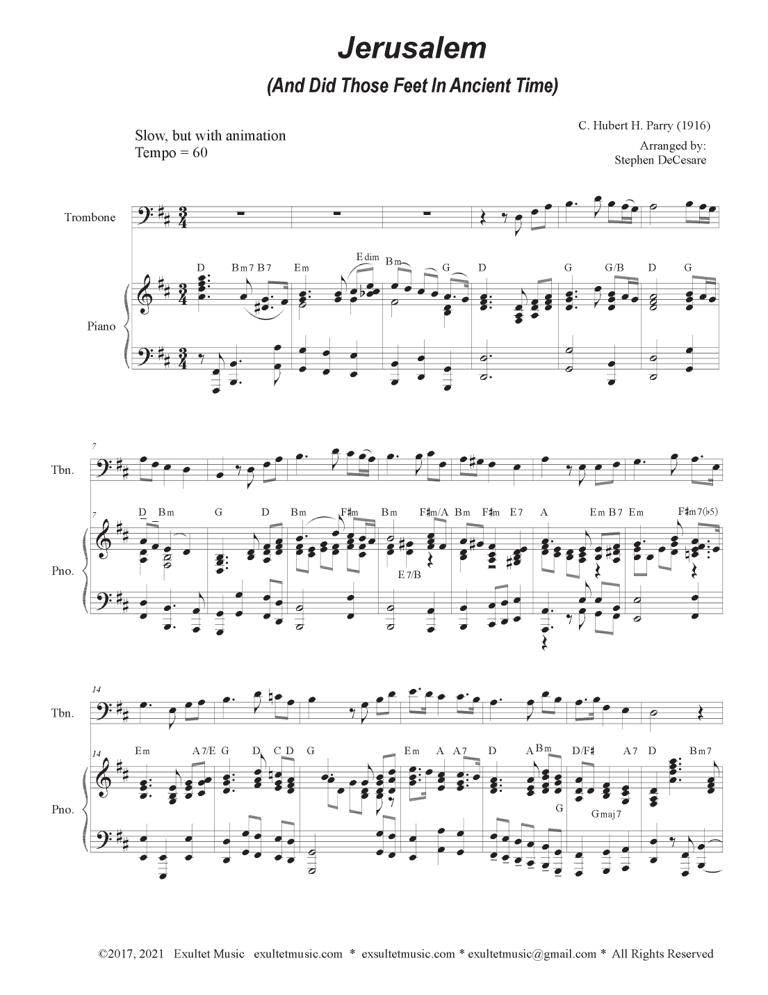 Jerusalem (Trombone solo and Piano) (arr. Stephen DeCesare)