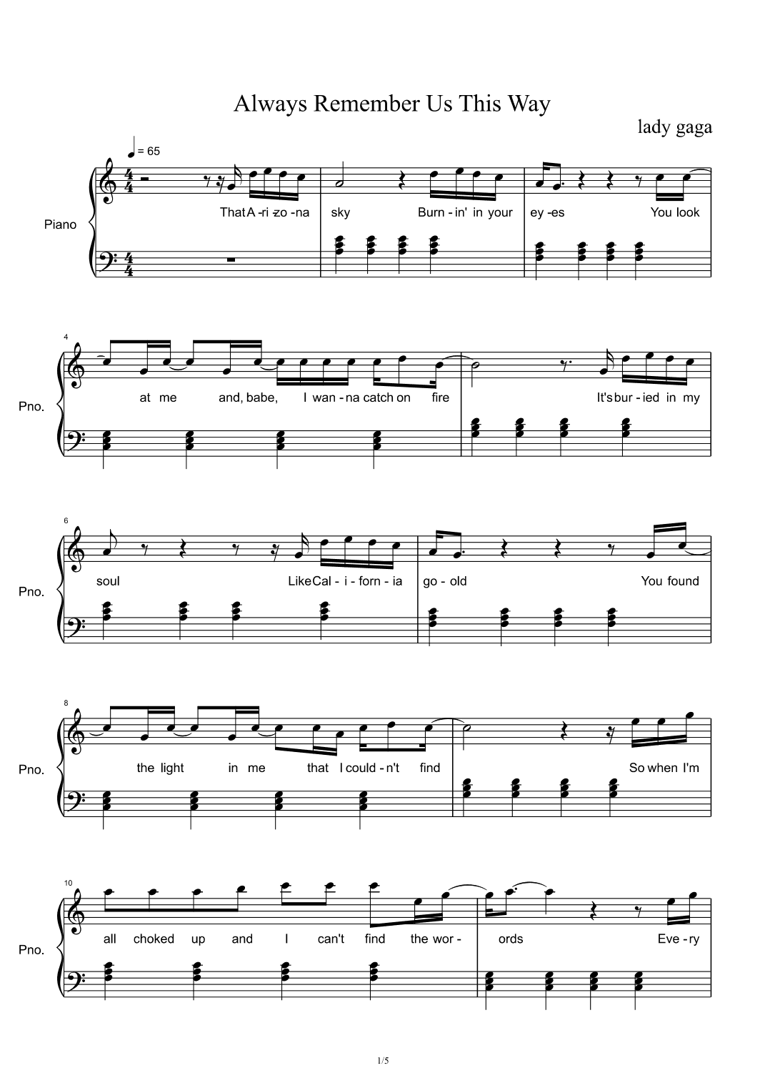 Always Remember Us This Way (arr. Lady Gaga)