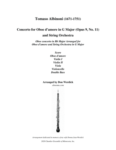 Concerto for Oboe D’amore in G Major, Op. 9 No. 11 and String Orchestra (arr. Don Werdick (1946 - ))
