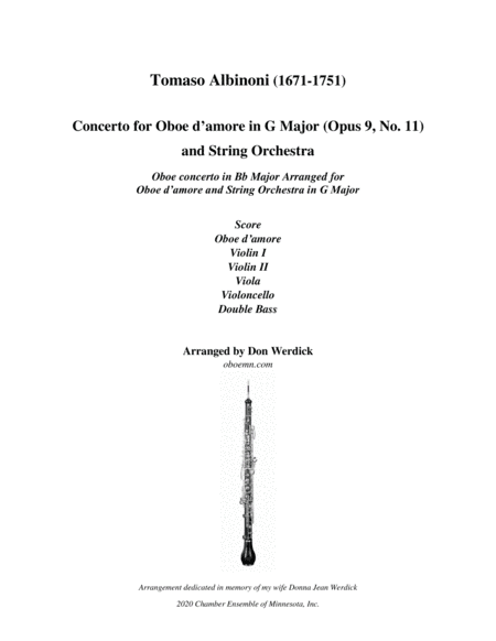 Concerto for Oboe D’amore in G Major, Op. 9 No. 11 and String Orchestra (arr. Don Werdick (1946 - ))