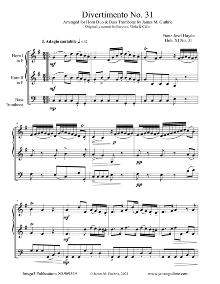 Haydn: Divertimento No. 31 for French Horn Duo & Bass Trombone (arr. James M. Guthrie)