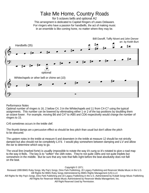 Take Me Home, Country Roads - Score Only (arr. Keith Burt)