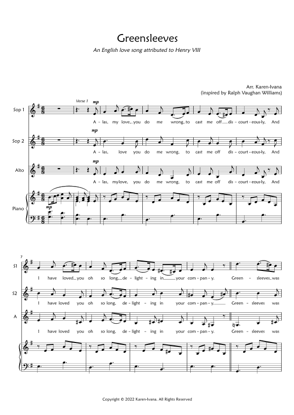 Greensleeves (arr. Karen Ivana)
