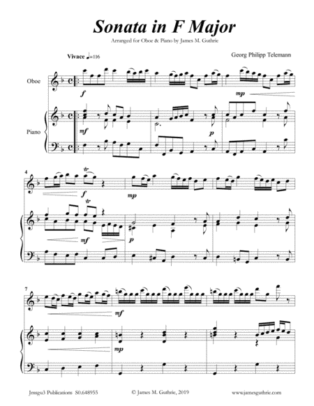 Telemann: Sonata in F Major for Oboe & Piano (arr. James M. Guthrie, ASCAP)