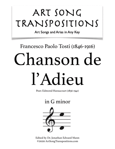 TOSTI: Chanson de l'Adieu (transposed to G minor) (arr. ArtSongTranspositions.com)
