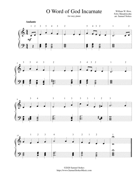 O Word of God Incarnate - for easy piano (arr. Samuel Stokes)