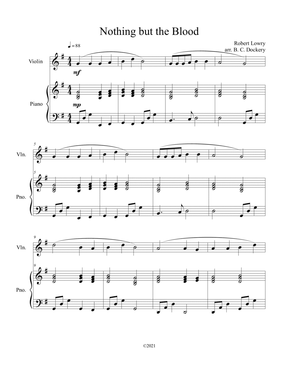 Nothing but the Blood (violin solo) with optional piano accompaniment (arr. B. C. Dockery)