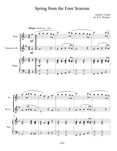 Spring from the Four Seasons (Flute and Clarinet Duet with Piano Accompaniment) (arr. B. C. Dockery)