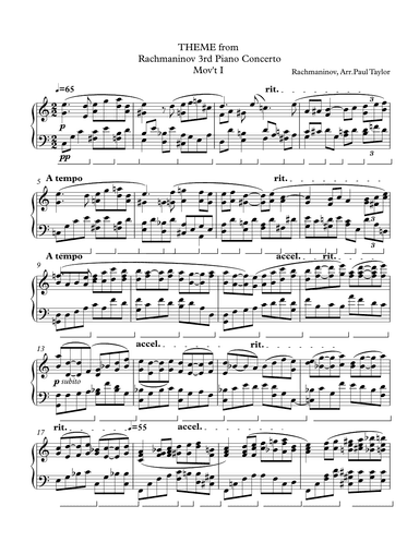 Rachmaninov 3rd Piano Concerto (1st movement, second theme) transposed to C (arr. Paul Taylor)
