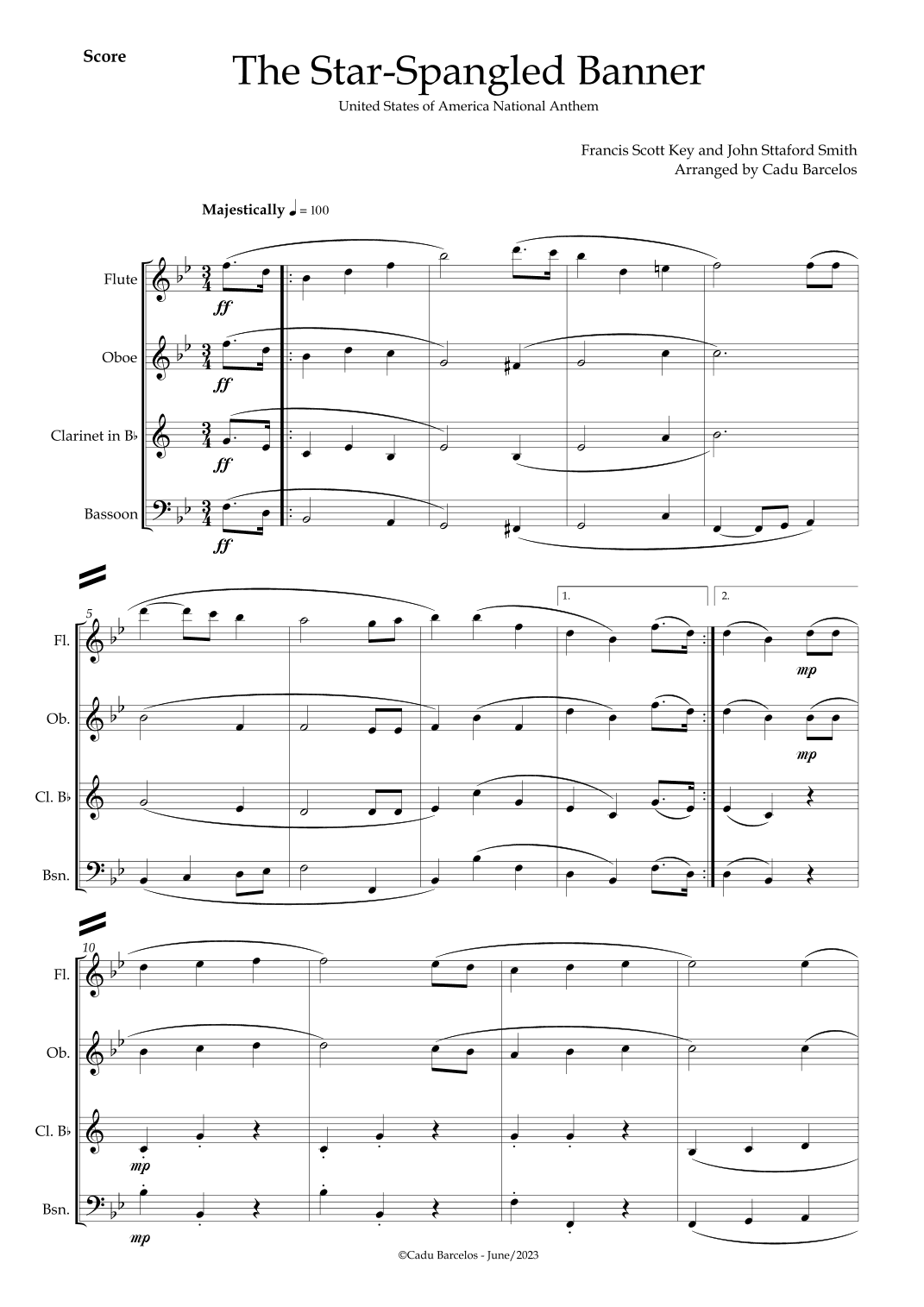The Star-Spangled Banner - EUA Hymn (Woodwind Quartet) (arr. Cadu Barcelos)