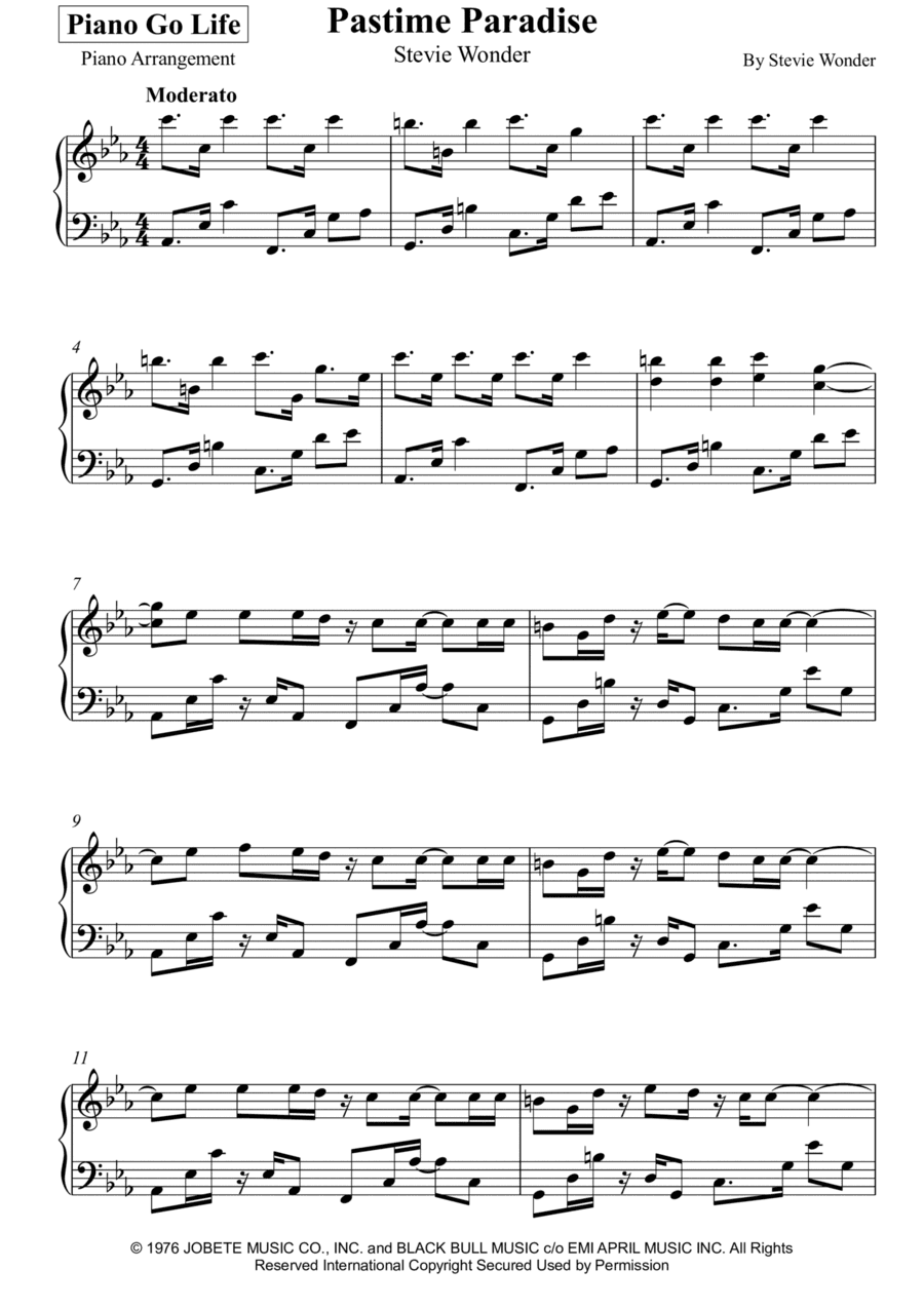 Pastime Paradise (arr. Piano Go Life)