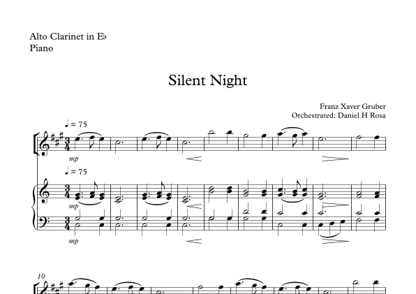 Silent Night - Christmas Carol - Eb Clarinet and Piano (arr. Daniel H Rosa)