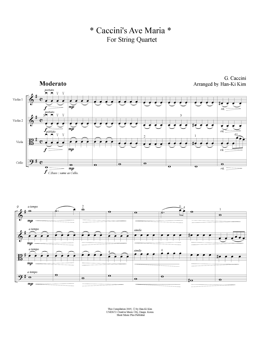 Caccini's Ave Maria (For String Quartet) (arr. Han-Ki Kim)