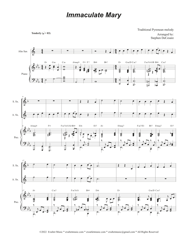 Immaculate Mary (Duet for Soprano and Alto Saxophone) (Easy Version) (arr. Stephen DeCesare)