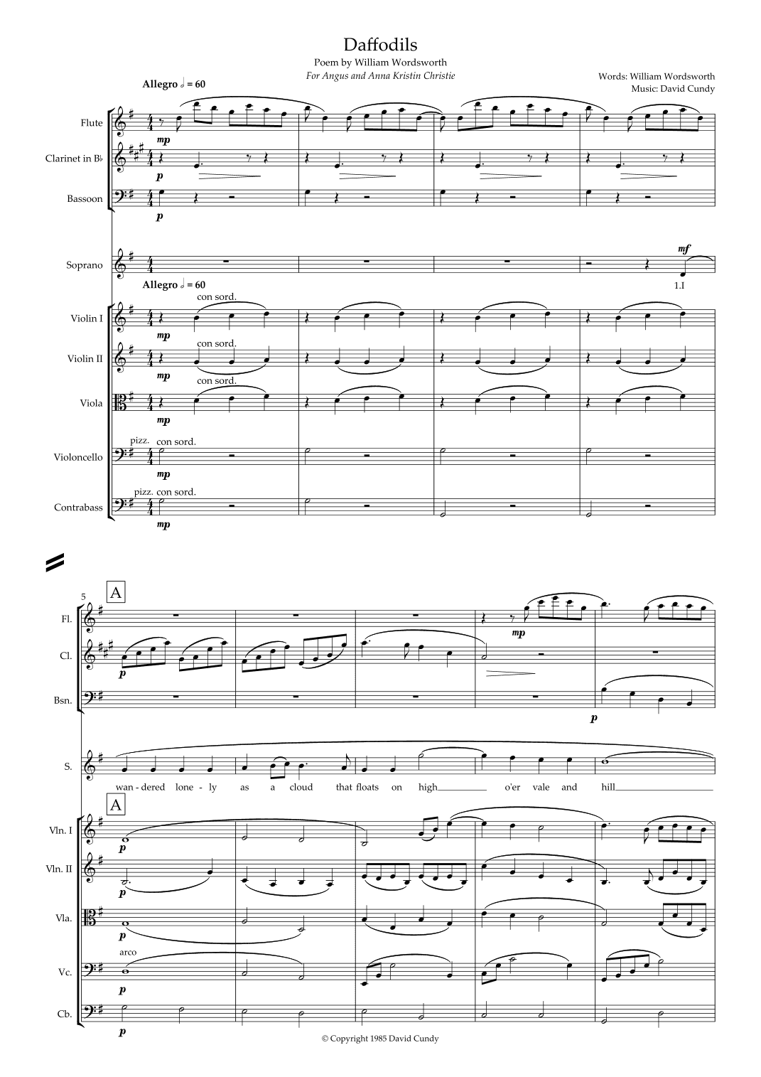 Daffodils, Op. 12 for high voice or children's choir and chamber orchestra