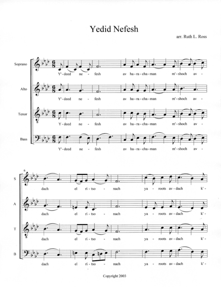 Yedid Nefesh (arr. Ruth L. Ross)