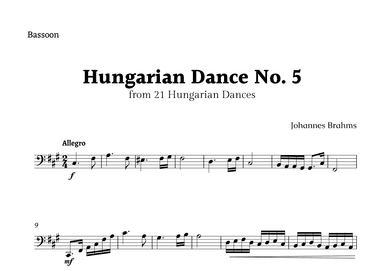 Hungarian Dance No. 5 by Brahms for Bassoon Solo (arr. Rika K.)